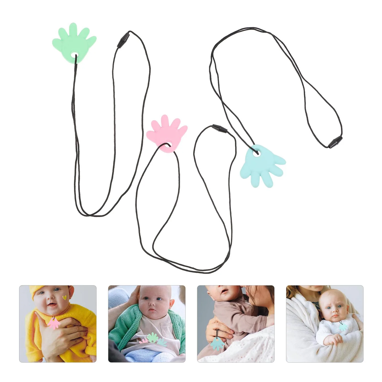 

3Pcs Baby Teether Durable Cartoon Chew-Able Necklaces Silicone Teething Pendants for Autism Cartoon Teether Toys