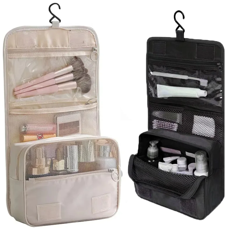 Neceser portátil con gancho para colgar, bolsa de almacenamiento de cosméticos para baño impermeable para mujer, estuche de maquillaje de viaje de gran capacidad para hombre