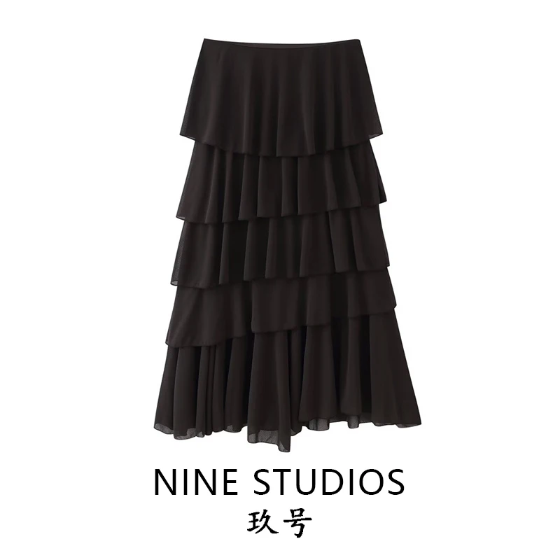 

Повседневная женская юбка-миди с высокой талией, многослойная, декоративная, однотонная, плиссированная, стандартный крой, весна 2026