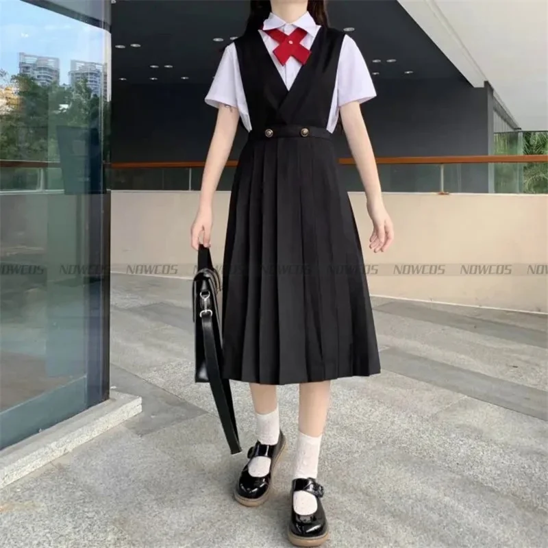 Vestido longo plissado para meninas japonesas, vestido de verão sem mangas para mulheres, uniforme escolar jk, uniforme de classe para estudantes