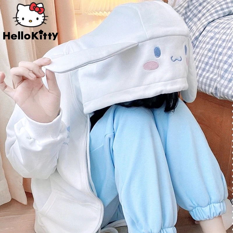 Sanrio Kuromi Cinnamoroll Melody Hoodie for Women Y2k Kawaii Sweet Zipper Tops Thin Cotton Hooded Sweatshirt Women Clothes