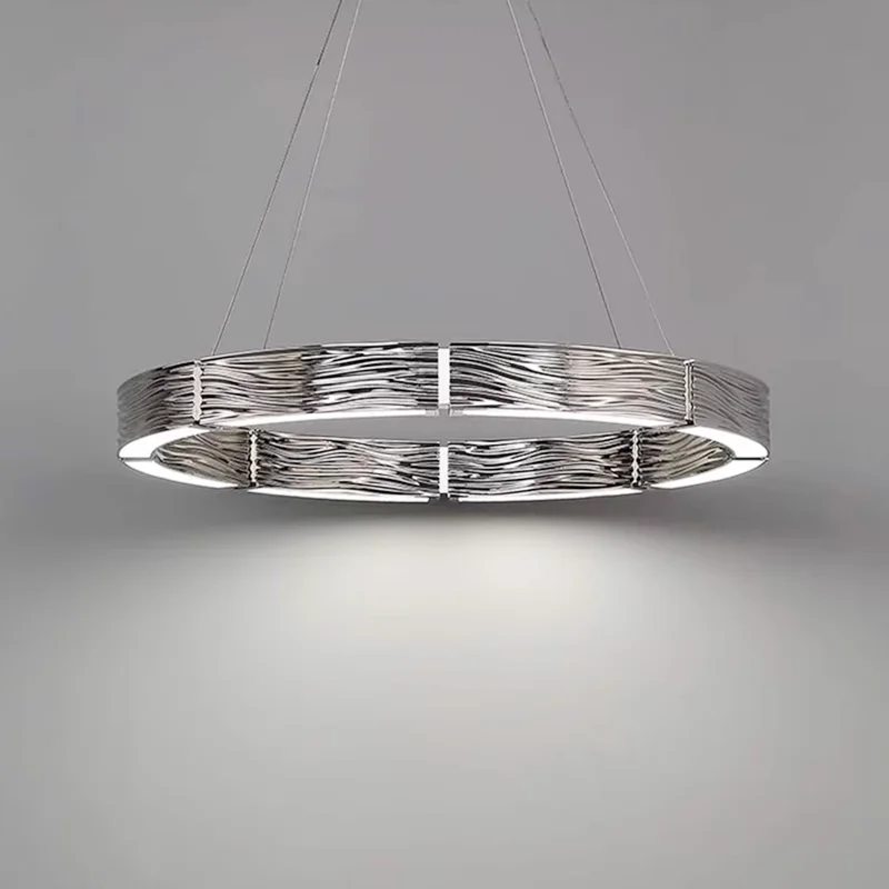 

Postmodern Luxury Living Room Chandelier Creative Chrome Round Water Ripple Chandelier Indoor Study Model Room Decorative Lamp