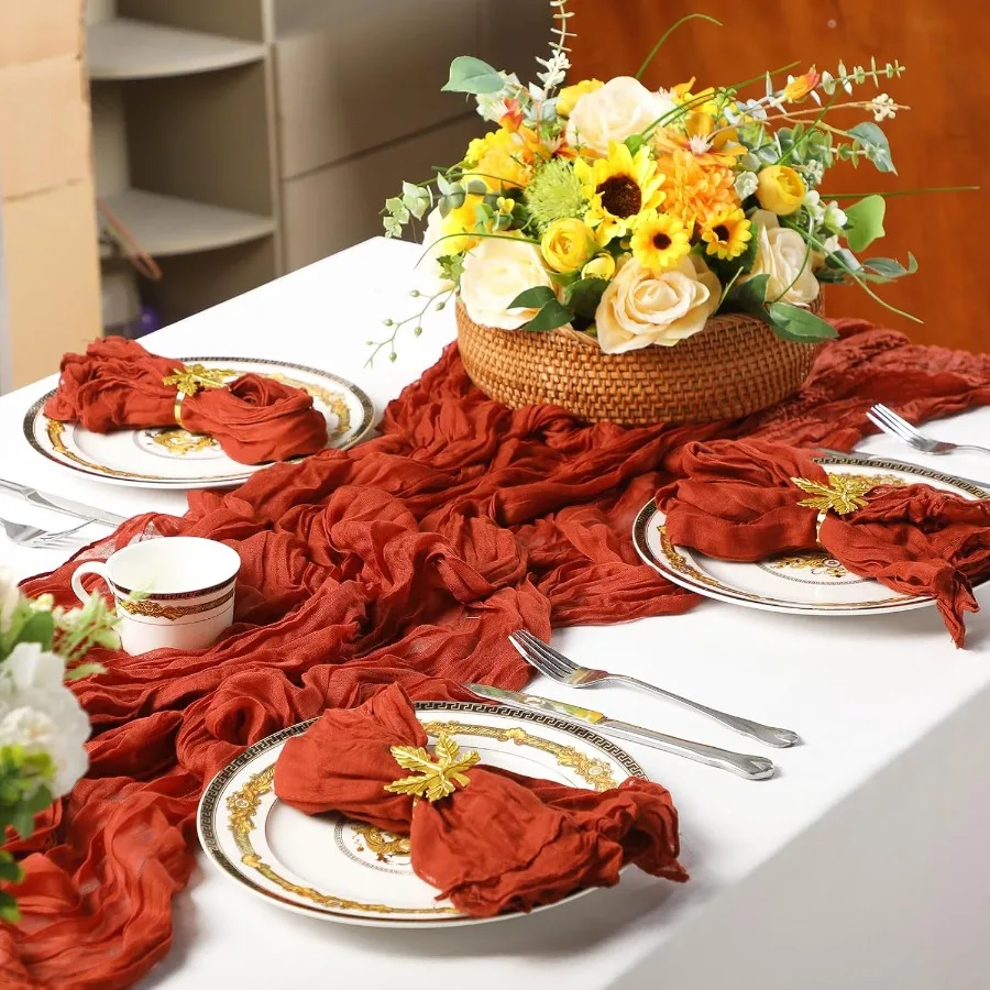 

26 Pcs Thanksgiving Fall Table Decorations Includes 2 Terracotta Table Runner 12 Cheesecloth Napkins 12 Napkin Rings Fall Deco