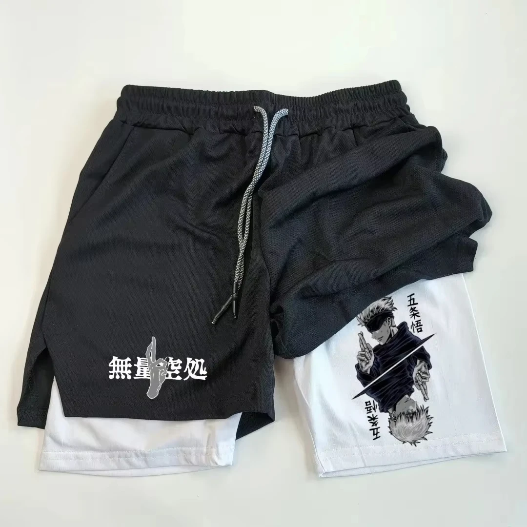 

New2026Double-Cover Sports Shorts Physical Training Men's Sportswear Bodybuilding Sho Anime Jujutsu Kaisen Gym Performance