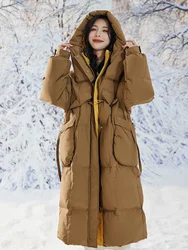 Winter Coat Female 2024 New Down Jacket Color Clash Casual Loose Jackets for Women High Street Long Hooded Women's Outerwears