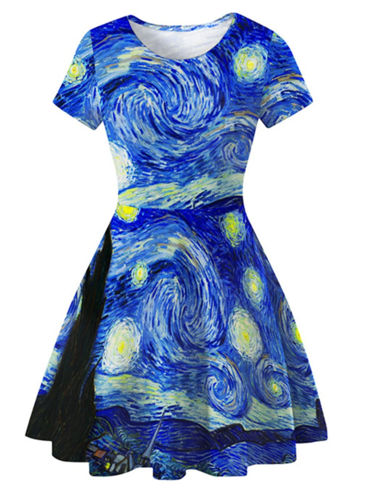 فستان نسائي مطبوع بقصة A مع تنورة ضيقة عند الخصر وأكمام قصيرة بأسلوب الشارع للصيف من قماش واحد 00% #4