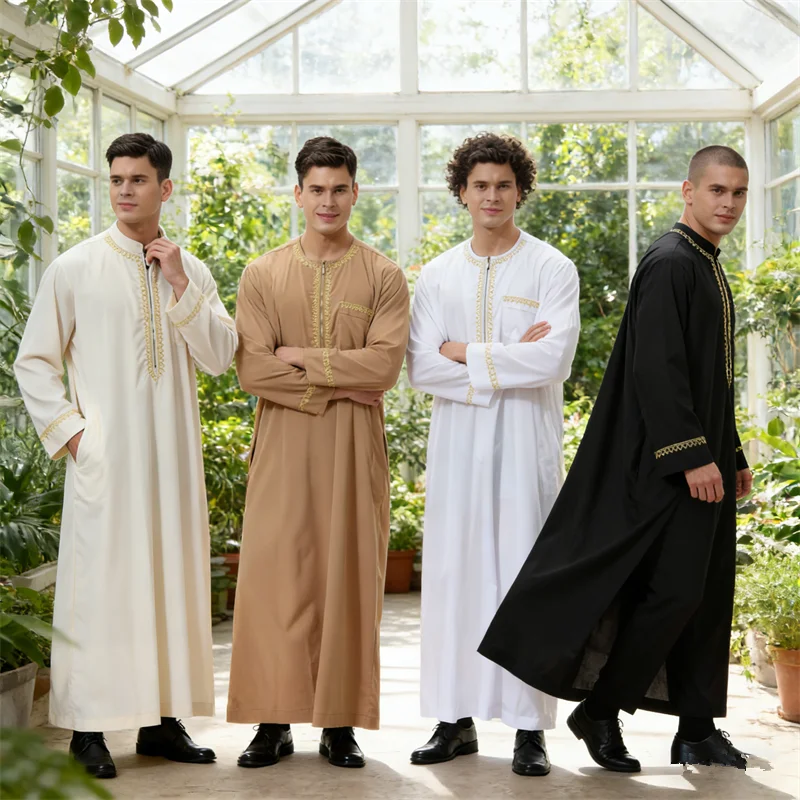

Muslim Men Jubba Thoub Thobe Robe Saudi Arabic Abaya Long Sleeve Kaftan Dress Islamic Clothes Ramadan Eid Middle East Gown Robes