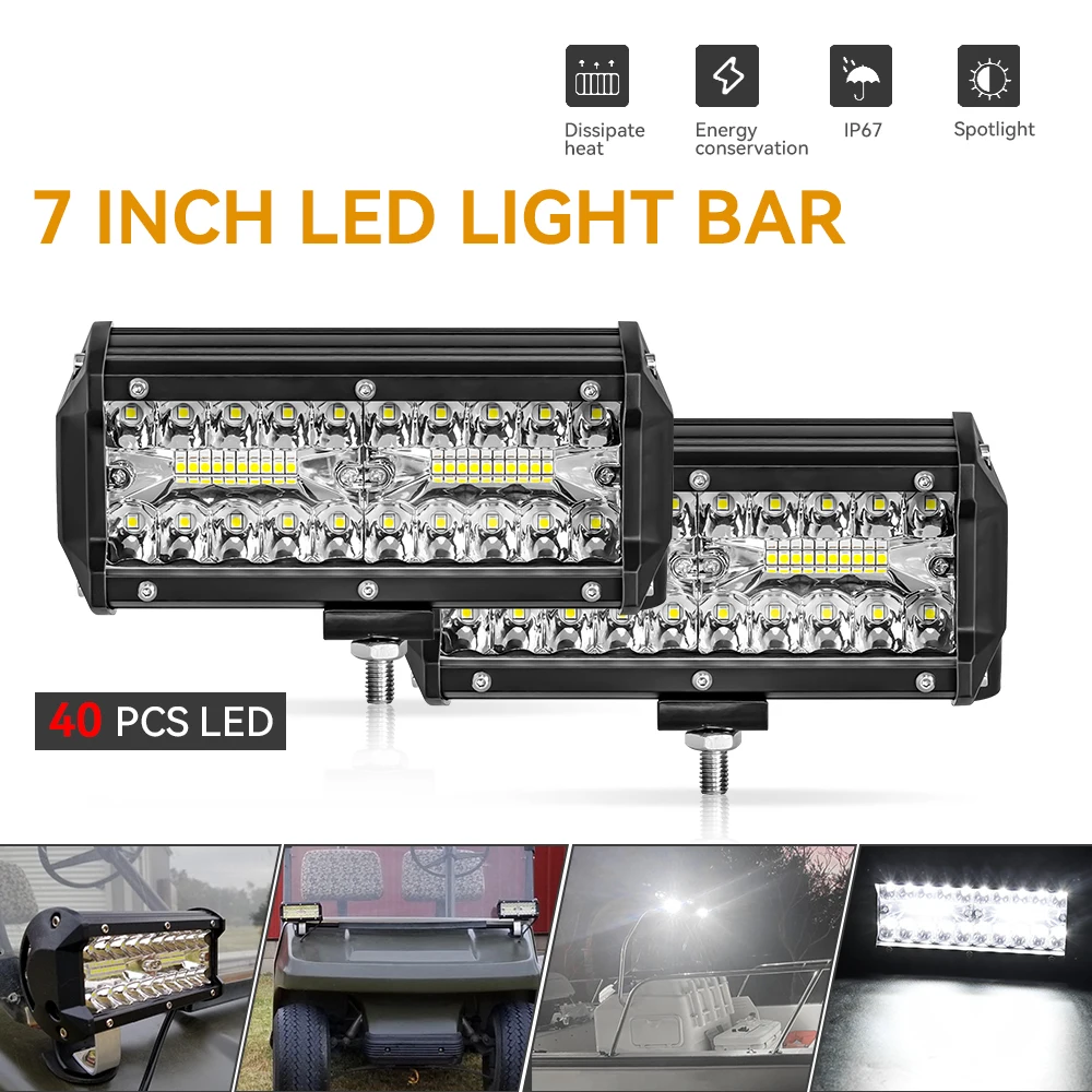 

Led Work Light Bar 7'' for Tractor Boat Off-Road Truck Suv Atv Spot Flood Combo 12V 24V Led Working Lights