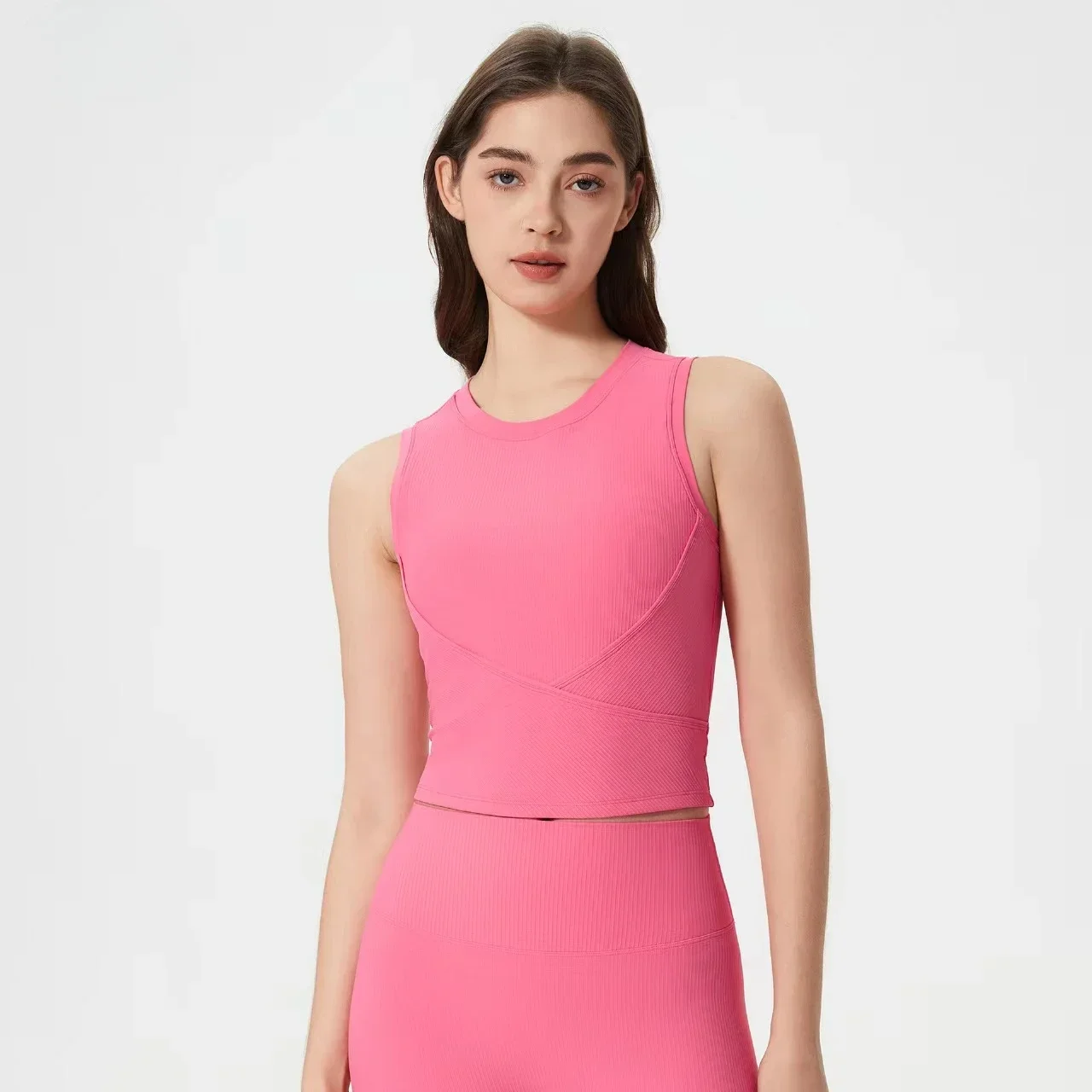 

Lemon High Neck Yoga Tank Tops Women Fitness Sleeveless Cami Top Sport Shirt Slim Ribbed Running Gym Shirt Built In Bra Crop Top