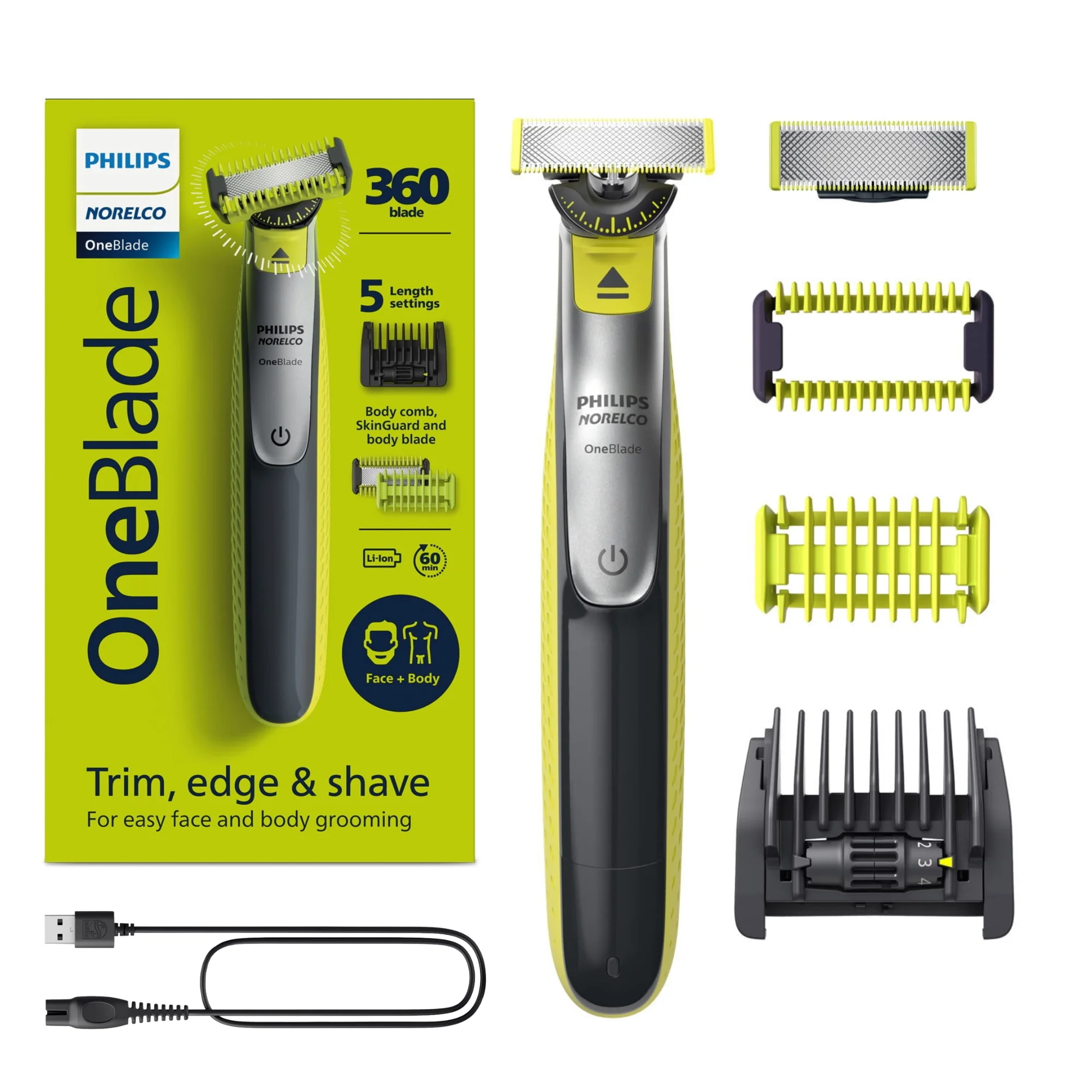 Philips Norelco Shaver One Blade 360 QP2834/20,with 2 Replacement Blades