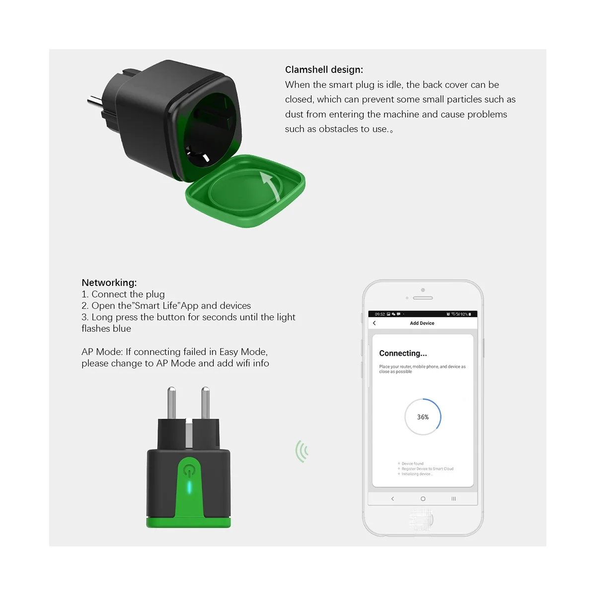 A57G-Outdoor Smart Plug, 16A WiFi Fernbedienung Smart Steckdose mit Power Monitor Funktion, für Tuya Smart Leben Alexa EU Stecker