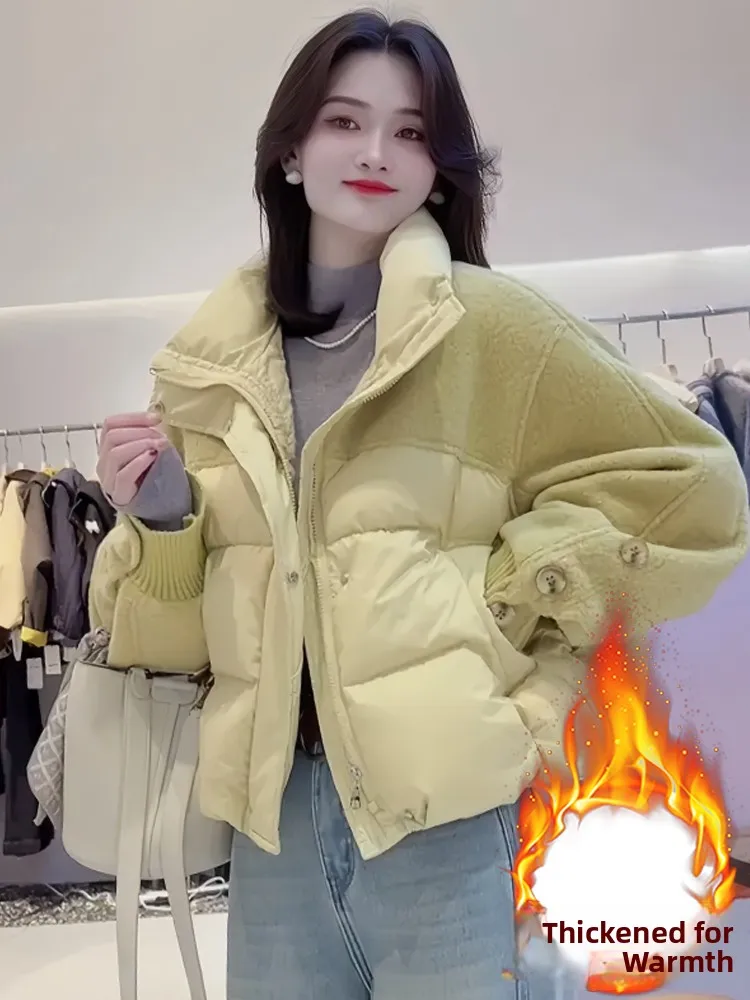 เสื้อโค้ทผ้าฝ้ายบุหนาสำหรับผู้หญิง ดีไซน์สีสันสดใส ทรงหลวม สไตล์เกาหลี เหมาะสำหรับฤดูหนาว