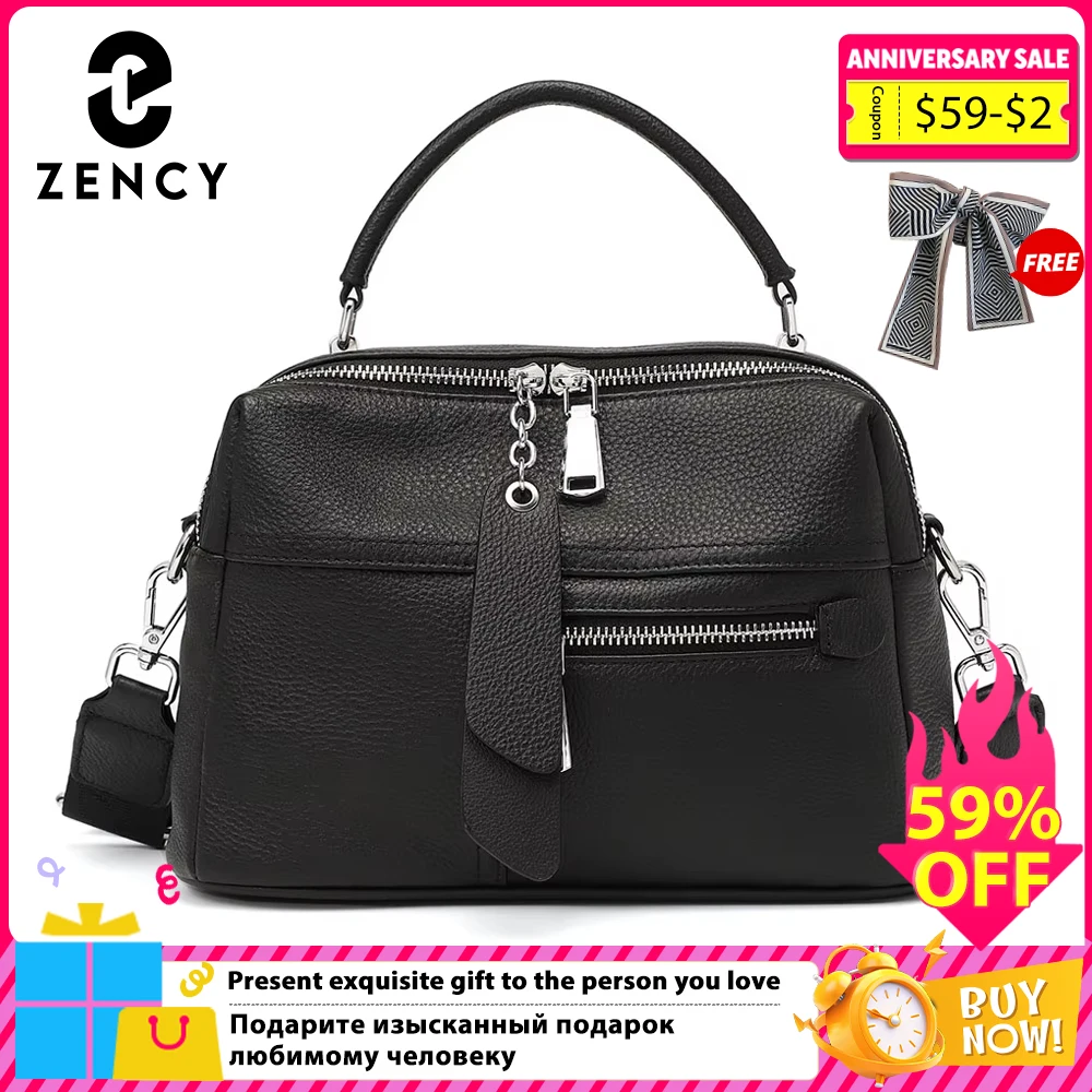 

Zency Genuine Leather Handbag Female High Quality Box Bag Classic Fashion Vintage Lady Shoulder Black Crossbody Tote Top-handle
