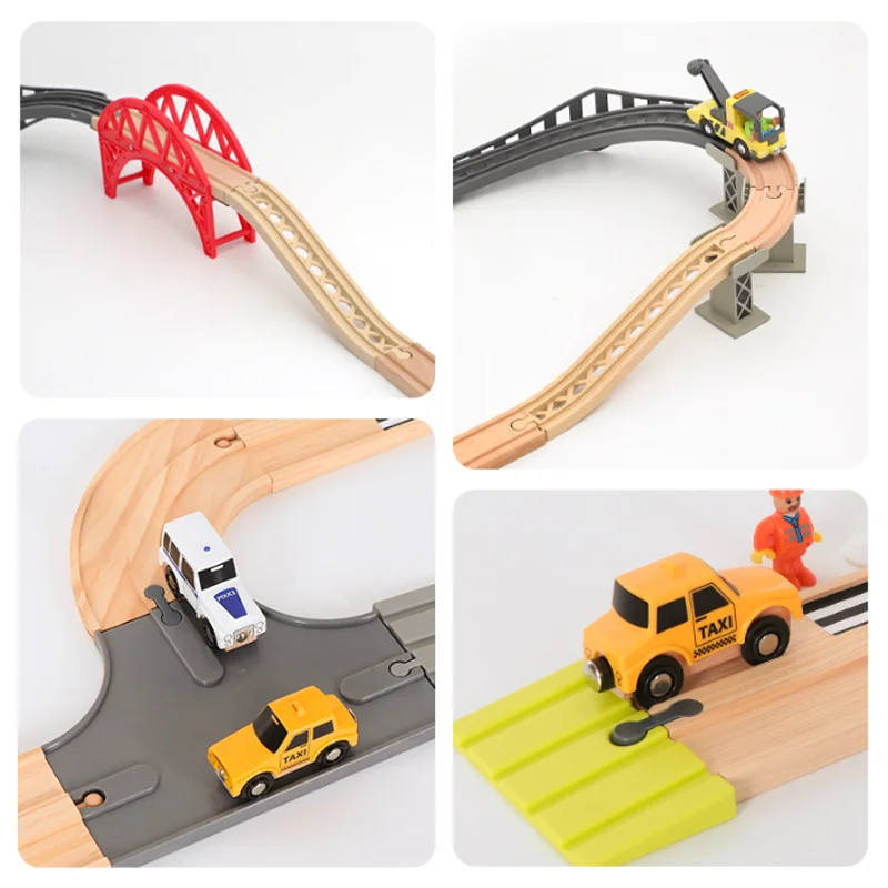 Accesorios de madera para vías de tren, juguetes de vías cruzadas, diseño de escena de tren, juguete para niños pequeños, regalos