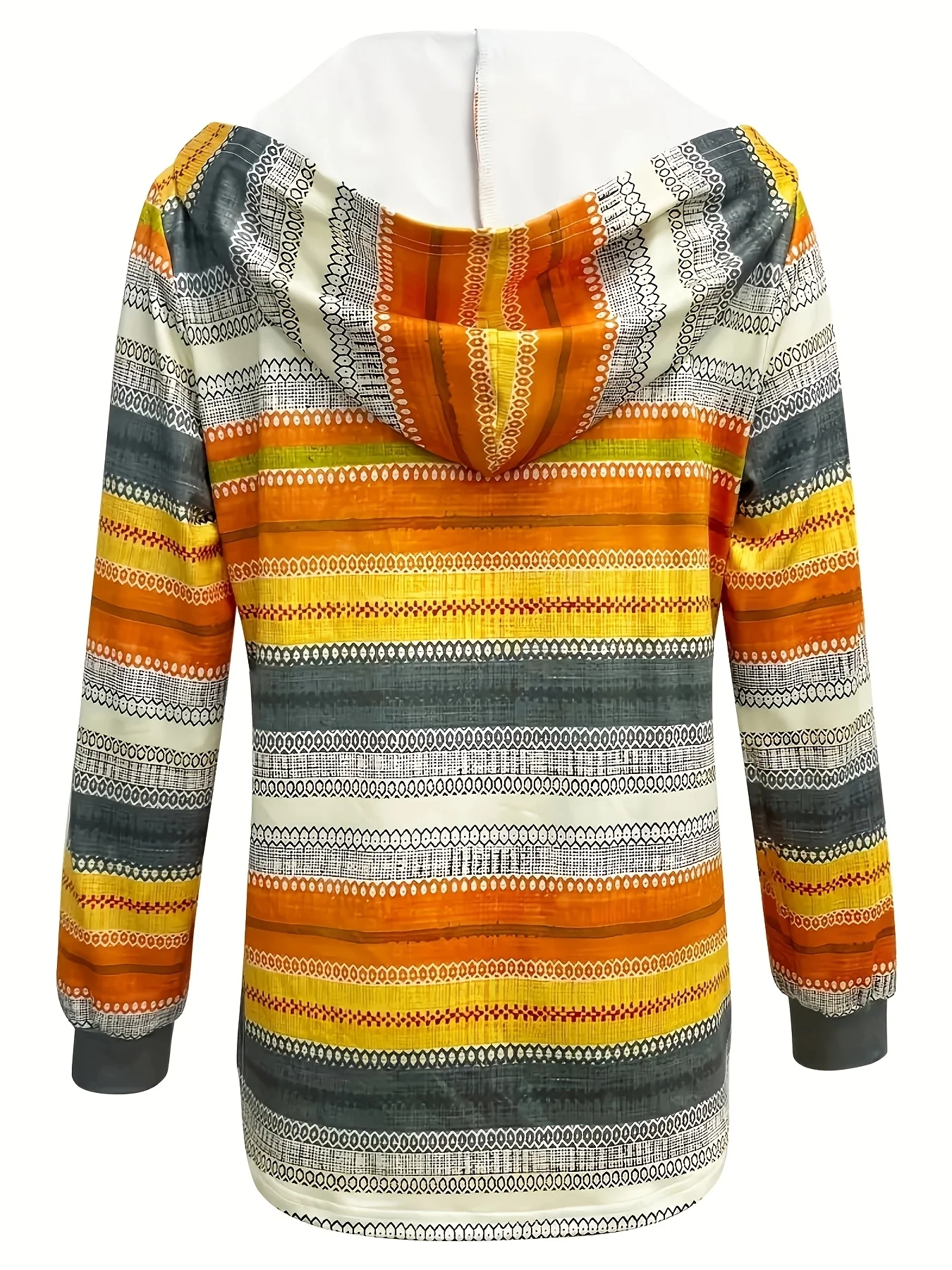 Plus Size Women's Colorful Striped Hooded Cardigan + Olive Green Jogger Pants 2-Piece Set - Casual Loungewear Style (0XL-4XL)
