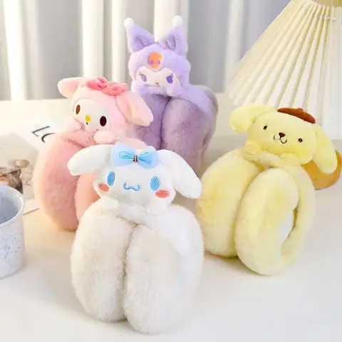 재미 있은 Sanrio Cinnamoroll 멜로디 귀마개 겨울 따뜻한 소녀 접이식 야외 귀마개 만화 귀 가방 감기 보호 소녀 선물