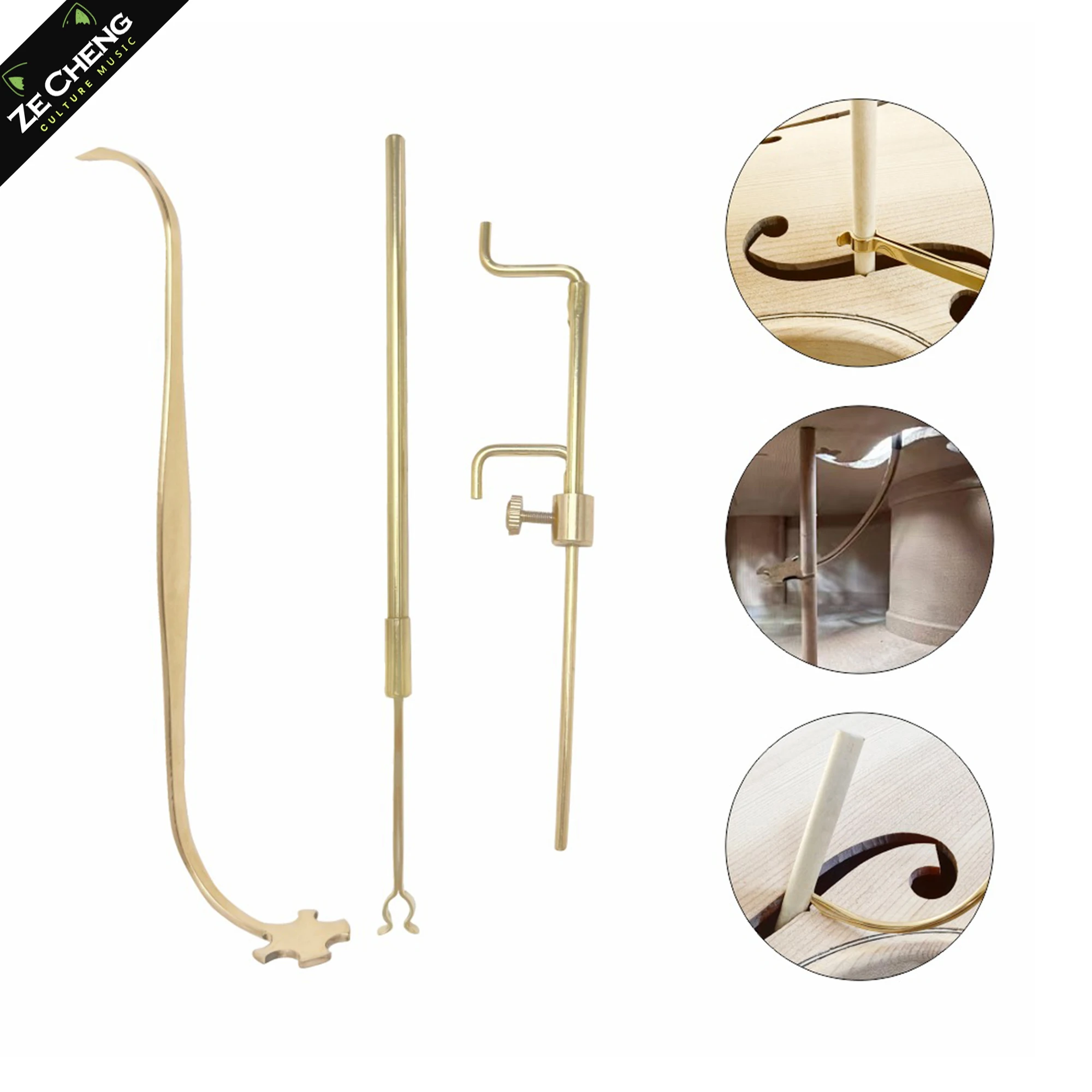 

Professional Violin Sound Column Installation Tool, Sound Column Repair and Installation, 3-Piece Set of Brass Small Sound Column Hooks