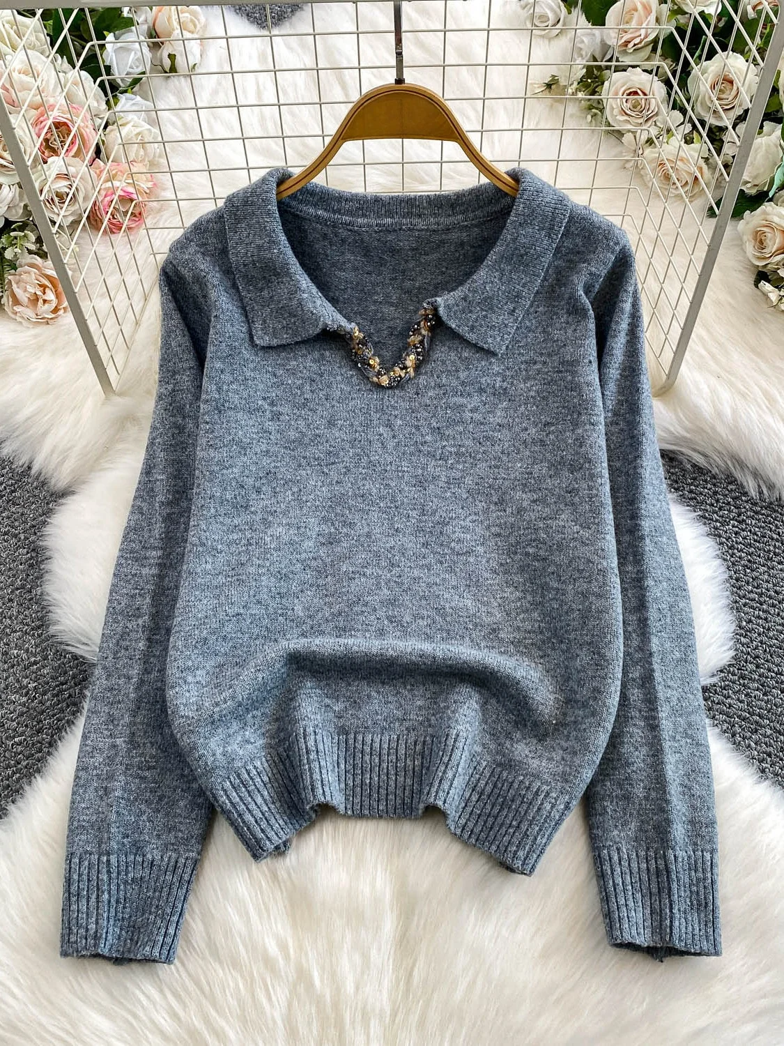 Top de punto con lentejuelas y diseño Retro para mujer, suéter de invierno holgado y adelgazante, cómodo, largo, Color Sve, Faionable