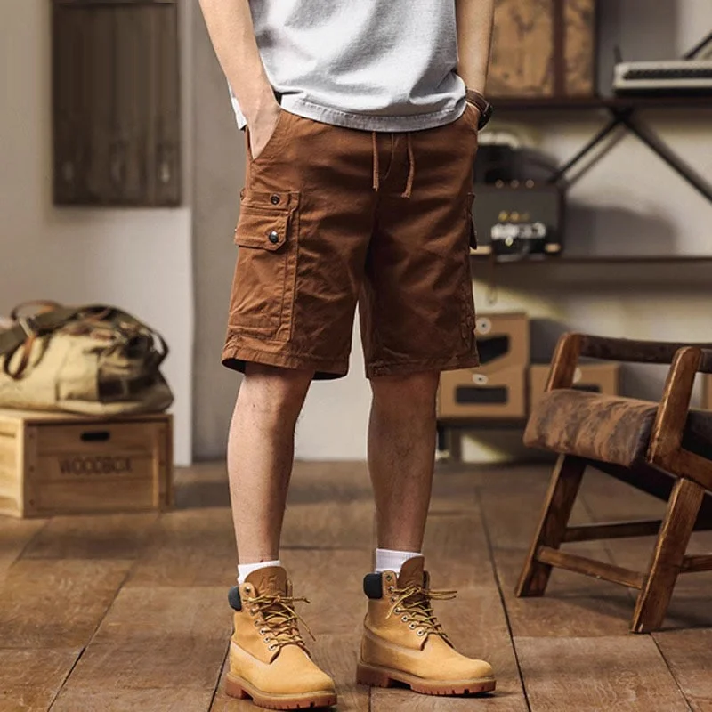 

너 коричневые мужские рта, повседневная хлопковая рабочая одежда длиной пять четвертей, летняя верхняя одежда, модные молодежные прямые брюки для отдыха