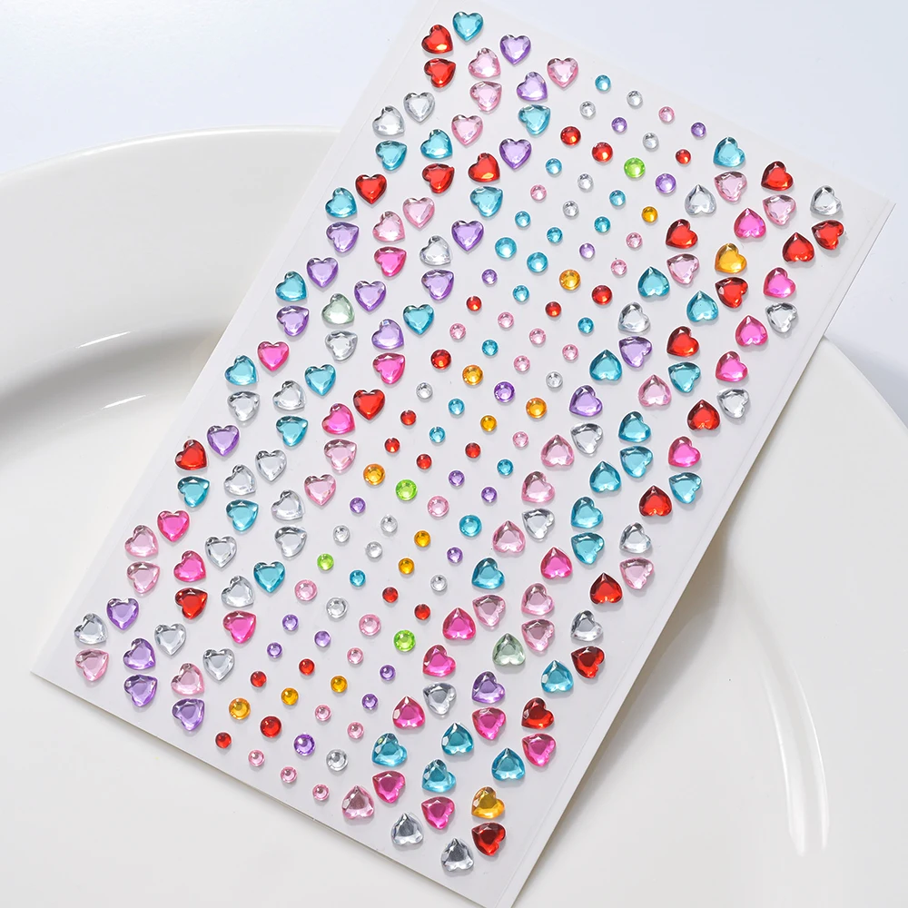 691PCS-3 blätter Gemischte Strass Gesicht Tattoo Aufkleber Bunte Herz/runde/Teardrop Design Selbstklebende Party Augen make-up Aufkleber – Detail 7