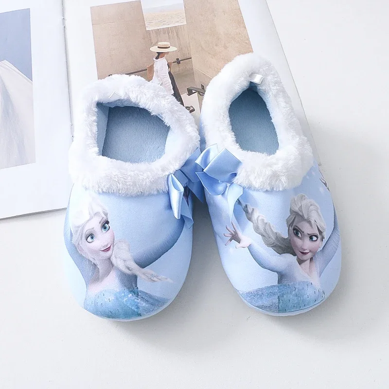 Disney Winter Kinder Baumwolle Hausschuhe Baby Mädchen Cartoon Gefrorene Elsa Drucken Warme Prinzessin Kinder Innen Weichen Hause Boden Schuhe 26-31