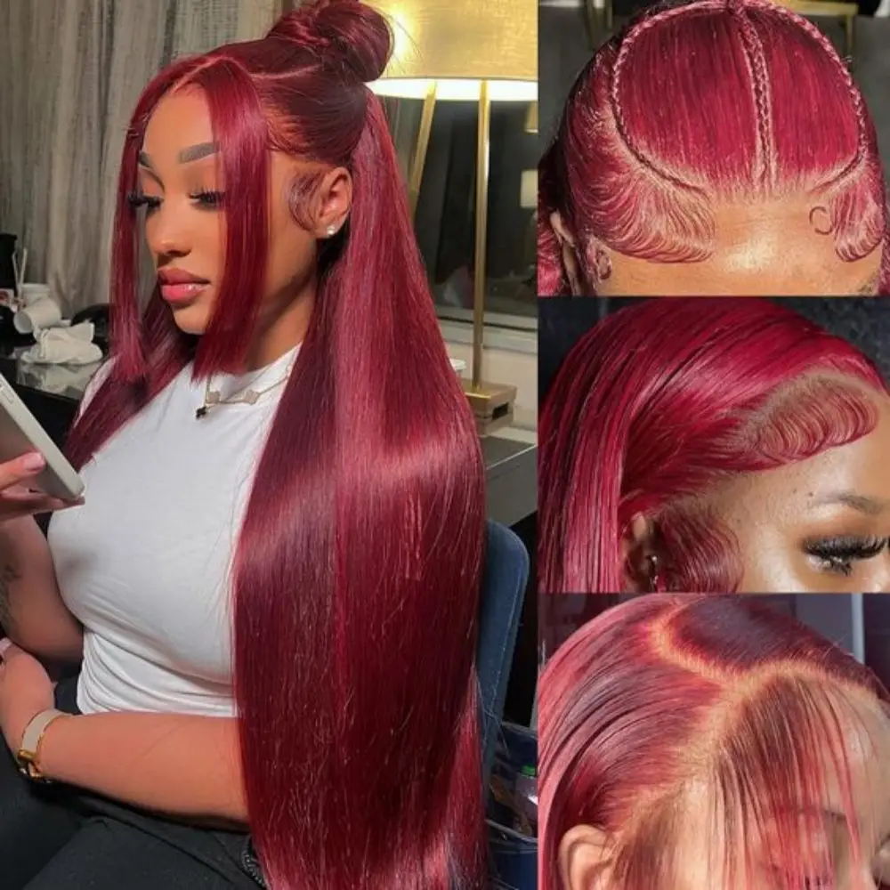 Burgundy Lace Front Wig Human Hair 99J Colored Straight 13x4 13x6 Full HD Lace Frontal Human Hair Wigs Remy Lace Front Wigs