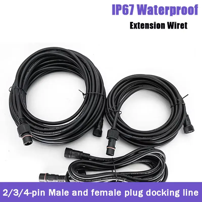 Waterproof IP67 Extension Cable 2/3p~8p Male and Female Plug 0.3~2.5 Square 0.5~10 Meters Connection Power Line Outdoor Lighting