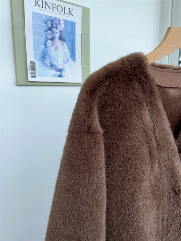 Mink Fur Women's Fashion V-Neck Blue Mink Fur New Imitation Mink Fur Jacket 2025 New Item