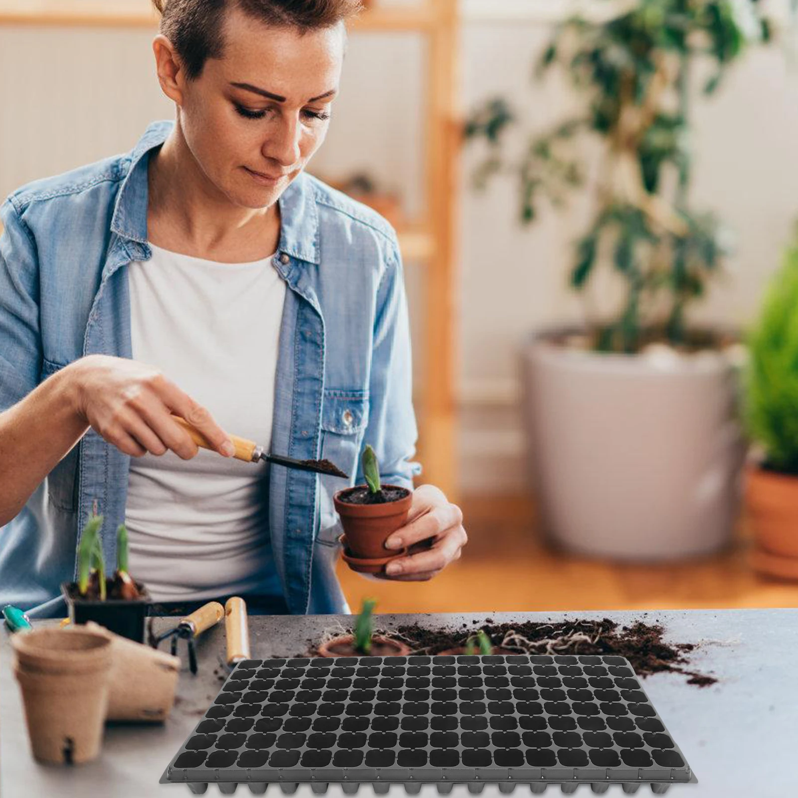 

10 Pcs 128 Holes Seedling Tray Lightweight Plastic Growing Container Gardener Sprout Plate Black Nursery Box Planting