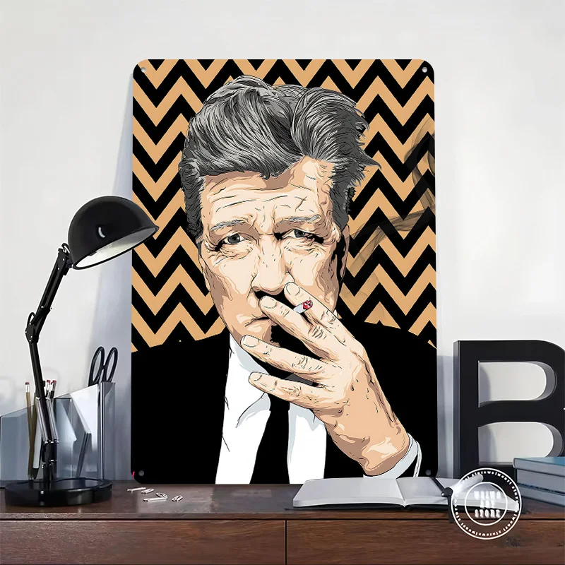 David Lynch Smoking Portrait Metal Poster Perfect Gift for Fans Lovers Personalized Wall Art Metal Sign for Garage Accessories