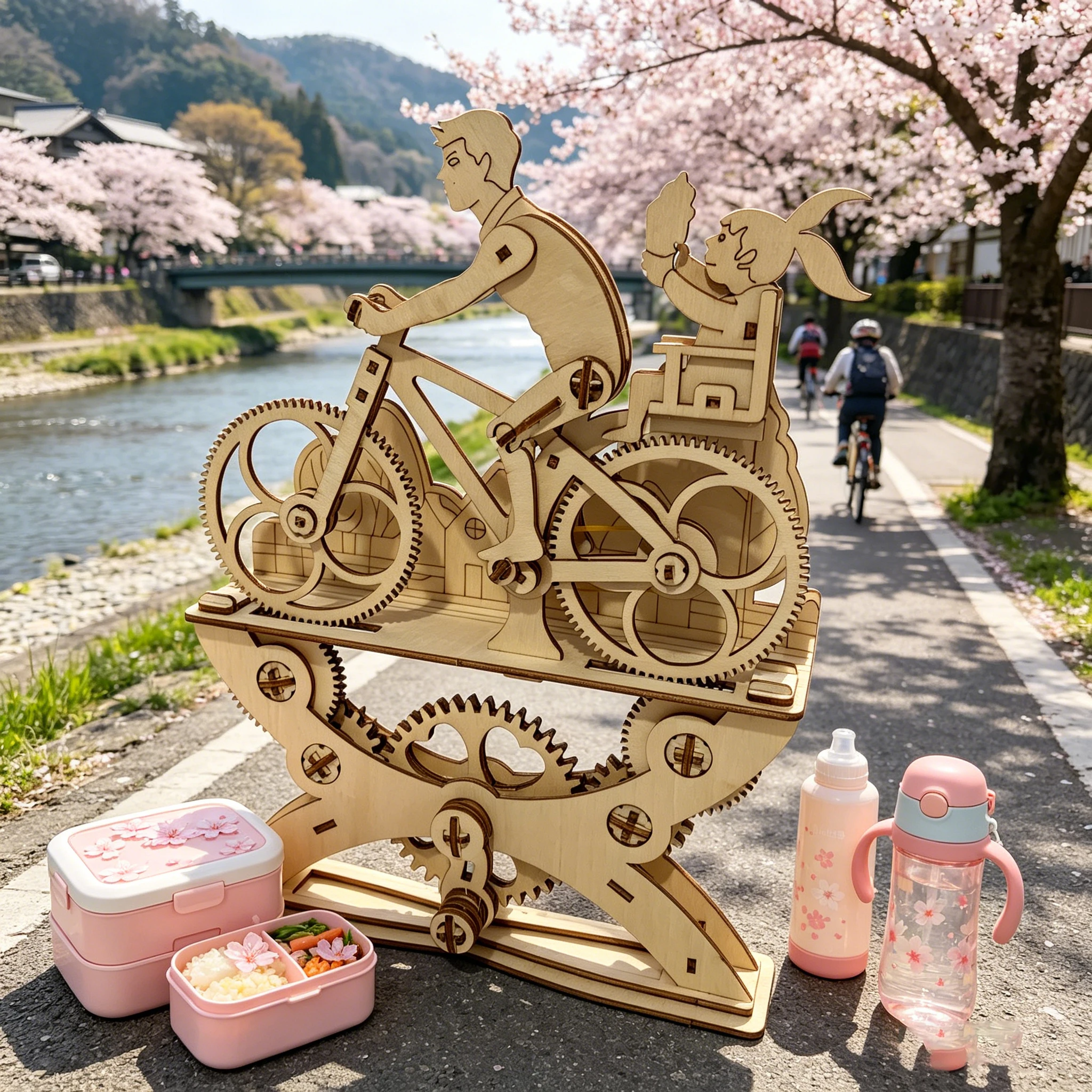 

Father & Daughter Cycling Mechanical Gear Bicycle 3D Wooden Puzzle, Desktop Decor & Romantic Family Gift