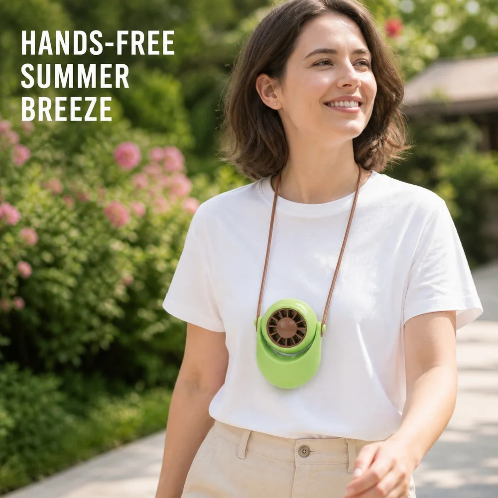 Wearable Mini Fan with 95 Degree Adjustable Airflow Silicone Neck Strap Desktop Stand Type C Charging for Summer Cooling