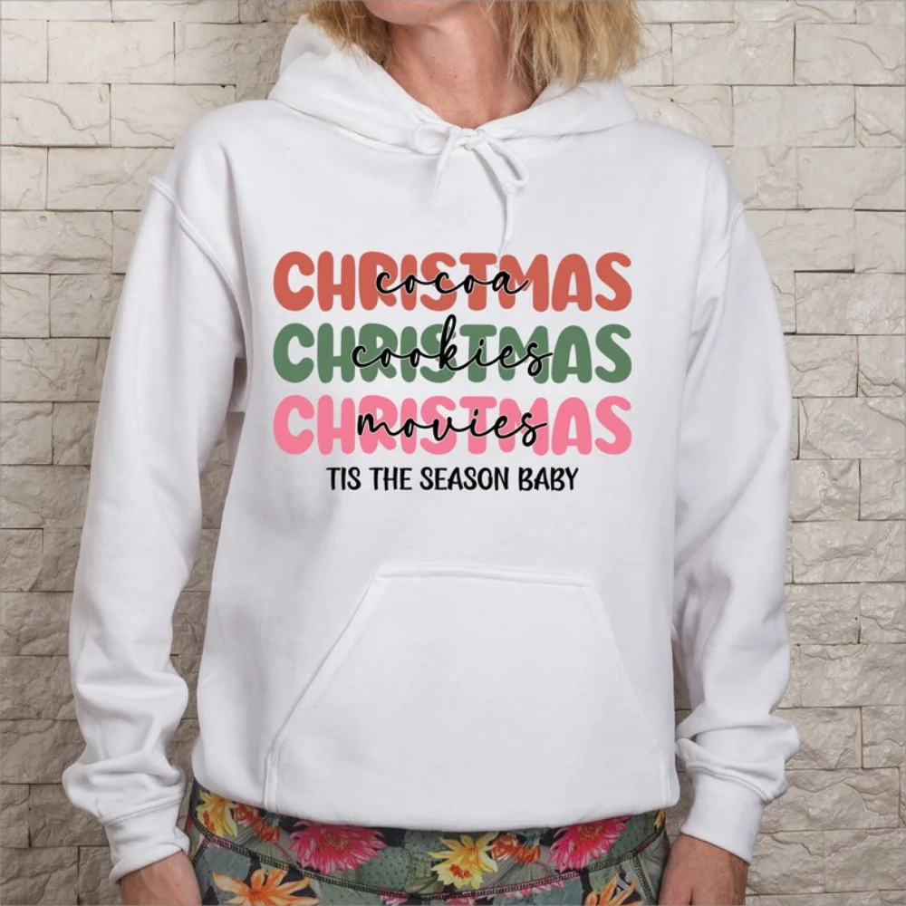 Christmas Cocoa Christmas Cookies Christmas Movies Graphic Sweatshirts Retro Print Hoodies Pullover Winter Clothes Women