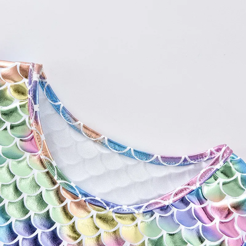 Kinder Regenbogen Meerjungfrau Tutu-Kleid Ärmellos Pailletten Mehrschichtiges Tüll Prinzessin Geburtstagsparty Kostüm Kleid – Detail 5
