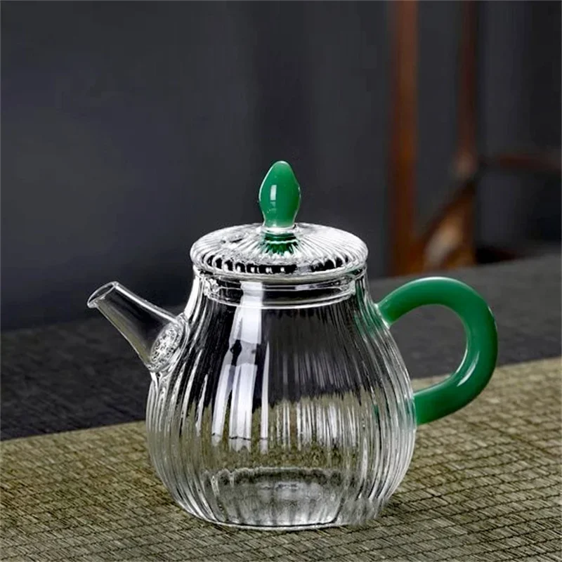 

200ml Small Capacity Striped Glass Teapot Brewing Flower Green Tea Pot Household One Person Tea Maker Kung Fu Tea Set Teaware