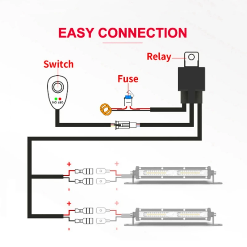 Kit de cablagem para fusível de luz interruptor liga-desliga 12v 40a relé 180 w/300w para 4-52 Polegada barra de luz de trabalho led