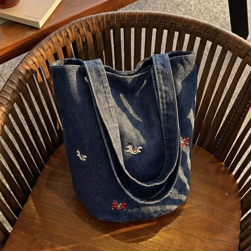 Ladies' Handbag 2026 Cute Embroidered Cowboy Bag Large Capacity Commuting And Class Tote Bags Hand Bags