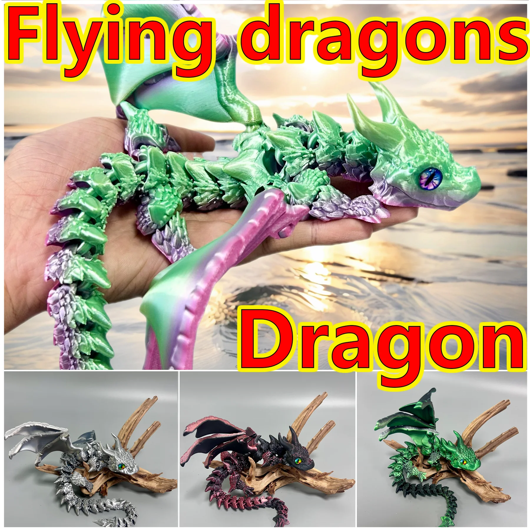 39.5Cm/15.55In 3D Printing Dragon Moveable Joints Animal Model Home Desktop Decoration Ornaments Gifts Collection Figurines