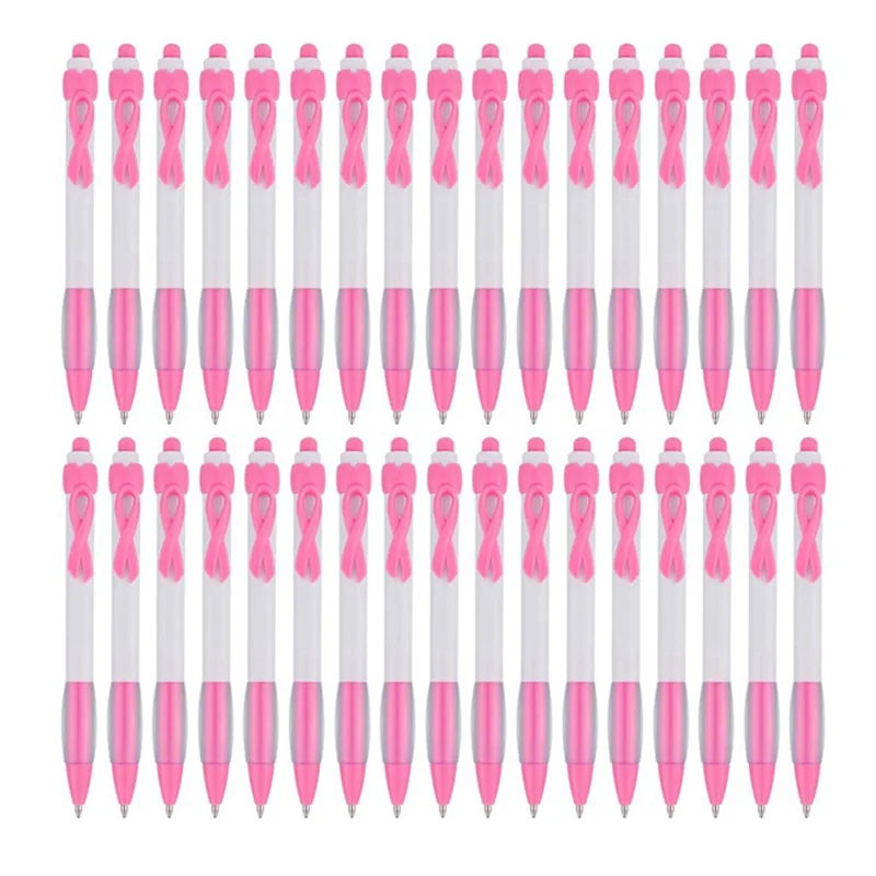 

150 Pcs Pink Ribbon Pens Bulk, Black Ink Retractable Ballpoint Pens For Office Supply Women Girls Gift