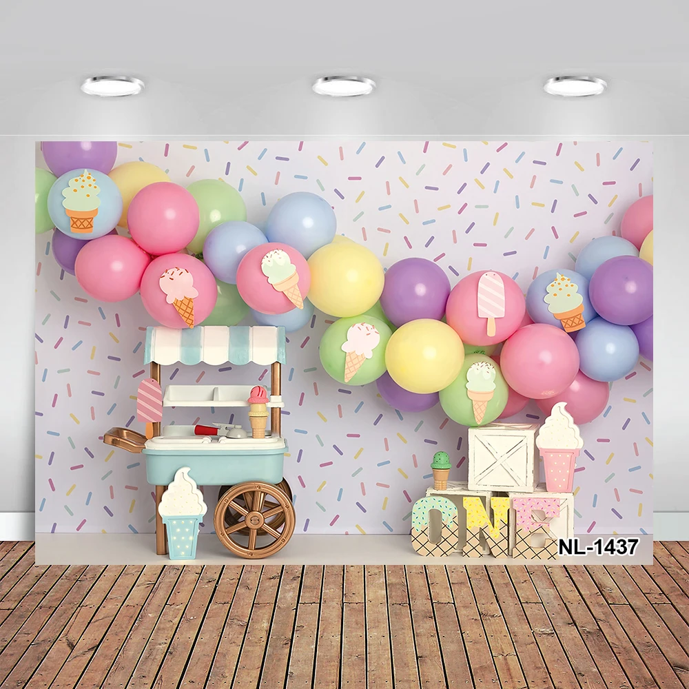 Pink Shoppe Photography Background Ice Cream Girl 1st Birthday Portrait Decor Cake Smash Backdrop for Photo Studio Props