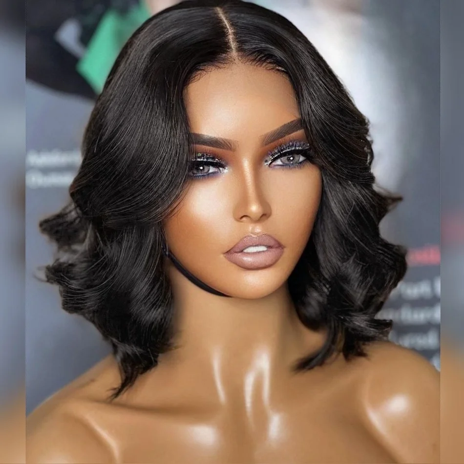 

13x4 Lace Front Body Wave Short Bob Human Hair Wigs Brazilian Remy Loose Wave 4x4 Transparent Lace Frontal Wig 12 14 Inches