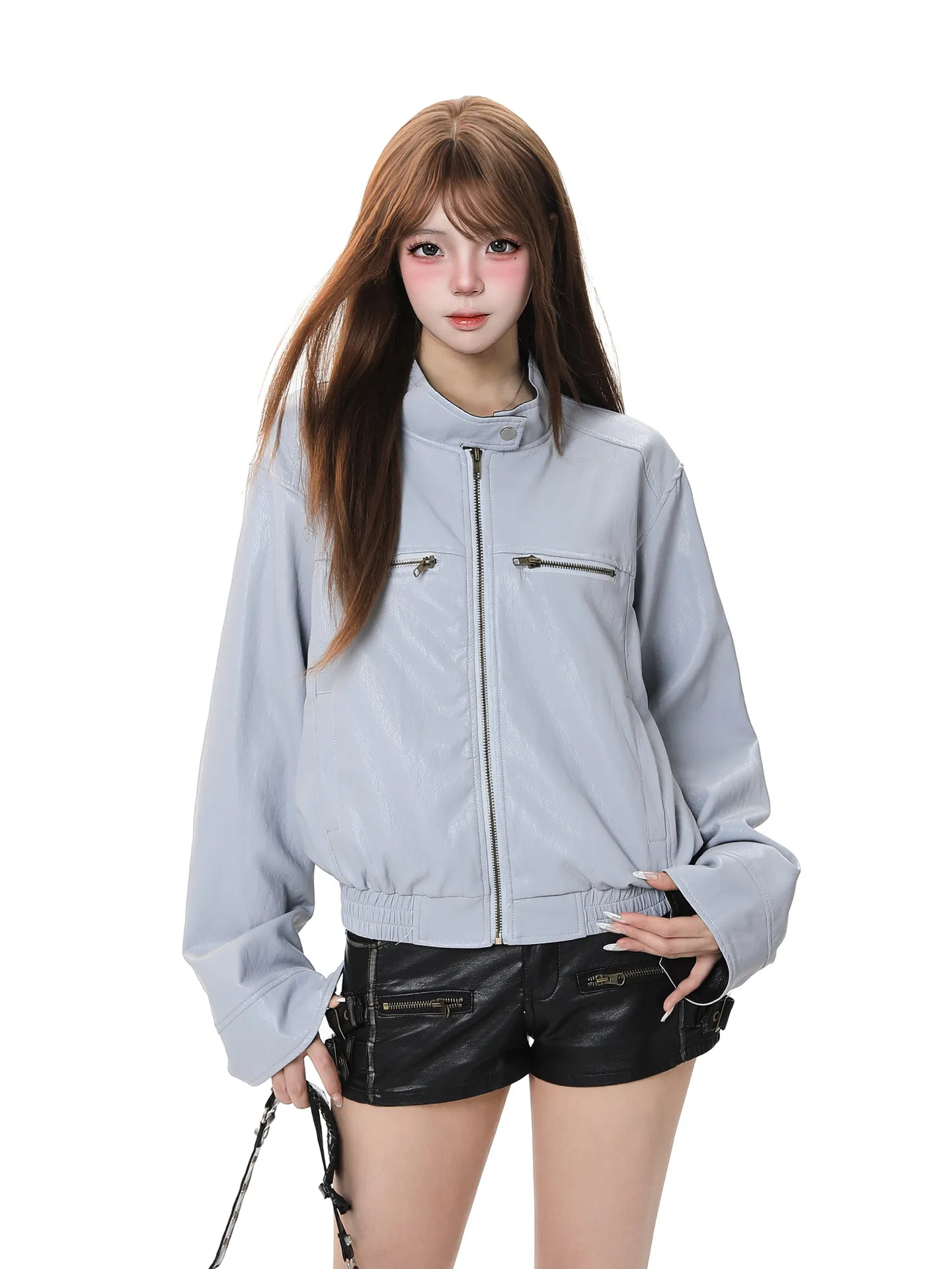 

Ретро-куртка в американском стиле для девушек: новая осенне-зимняя повседневная приталенная кожаная куртка на молнии для женщин