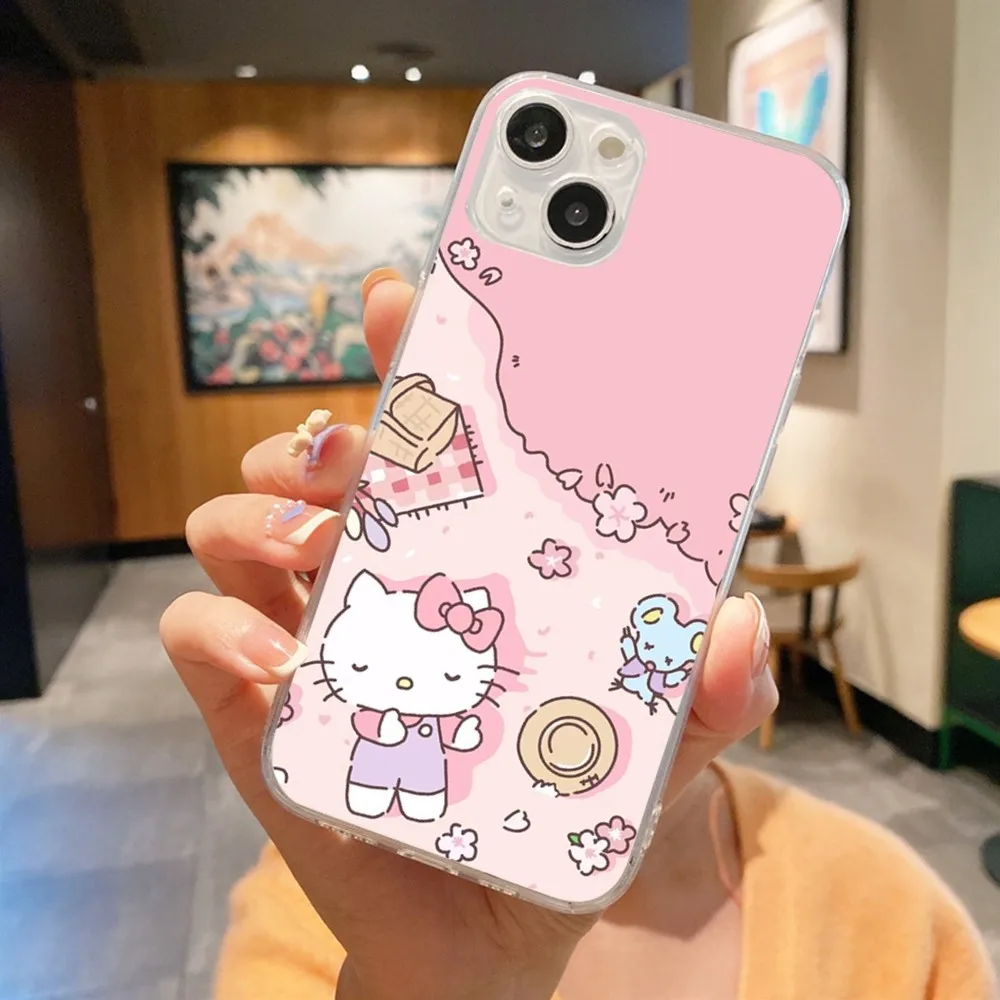 S-Sanrio H-Hello Kitty Phone Case For Iphone 16 15 11 13 14 Pro Max 7 8 Plus X Xr Xs Max 16pro 12mini Transparent Cover