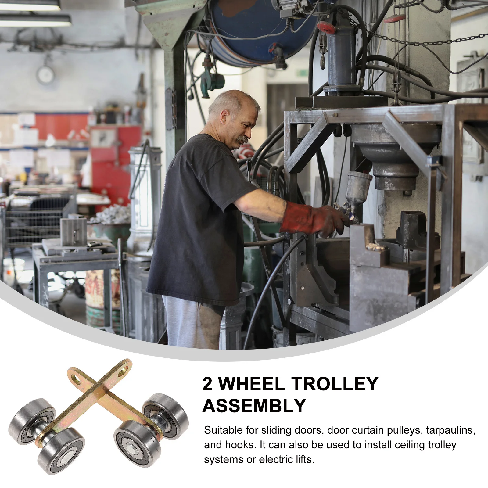 

4pcs Heavy Duty Sliding Roller Trolley Assembly 2 Wheel Double Bearings For Kitchen Cabinet Garage Barn Door Replacement Trolley