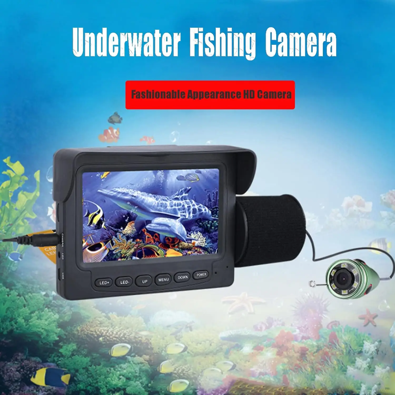 Fish Finder Kit, Underwater Fishing Camera with 4.3'' Display, Portable Video Fish Finder, Led Brightness Adjustment, A