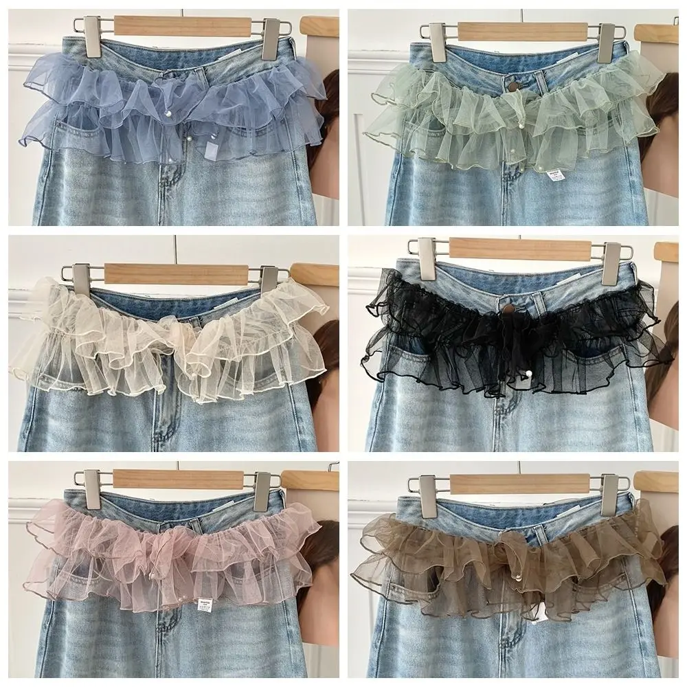 Elegant Balletcore Mesh Mini Skirts Y2k Short Ruffle Skirts High Waist Apron Wrap Butt Curtain Girl