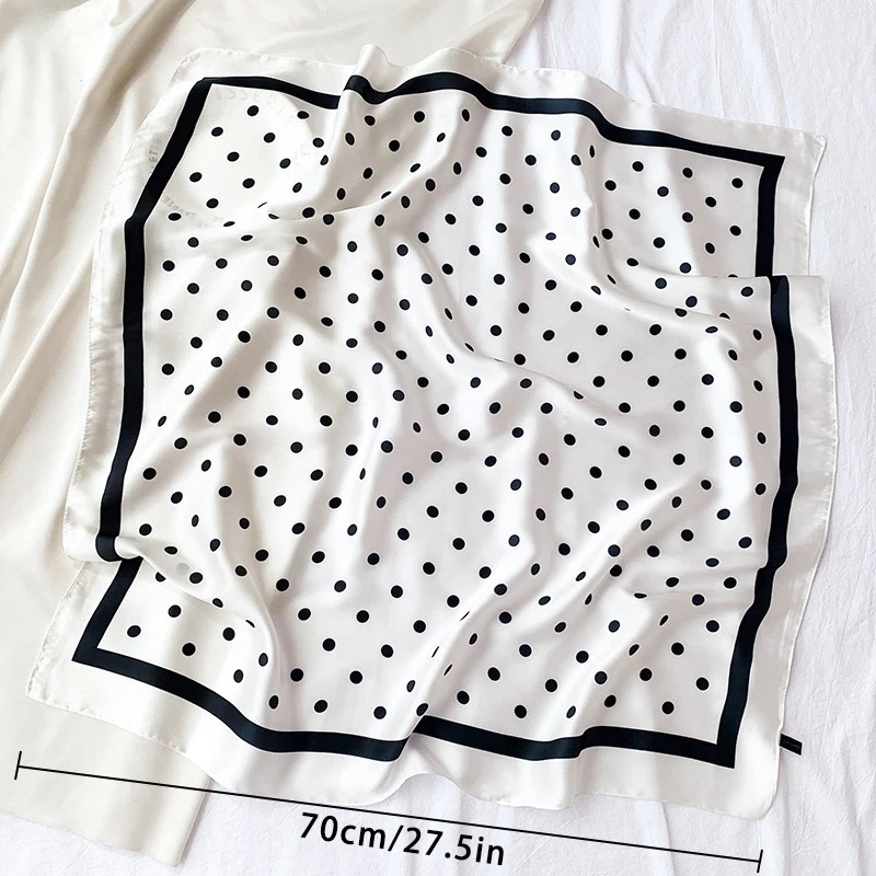 1pcs 70cm Fresh Polka Dot Printed Silk Scarf for Women Imitation Silk Simple and Elegant Headwear Clothing Square Scarf