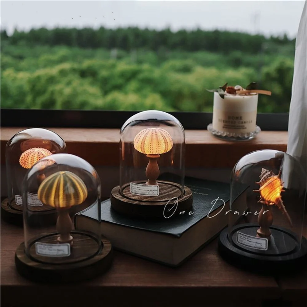 Luz nocturna de concha Retro de Ocean Island, lámpara de concha de erizo de mar hecha a mano para decoración del hogar del Festival de mediados de otoño y embalaje de regalo