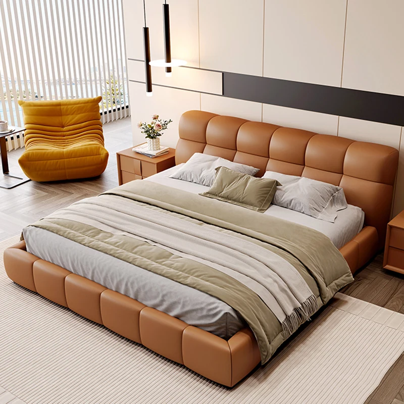 

Luxury Leather Bed Bedroom Double Aesthetic Modern Bed Unique Bedside Table Double Cama De Lujo Para Dormitorio Furniture