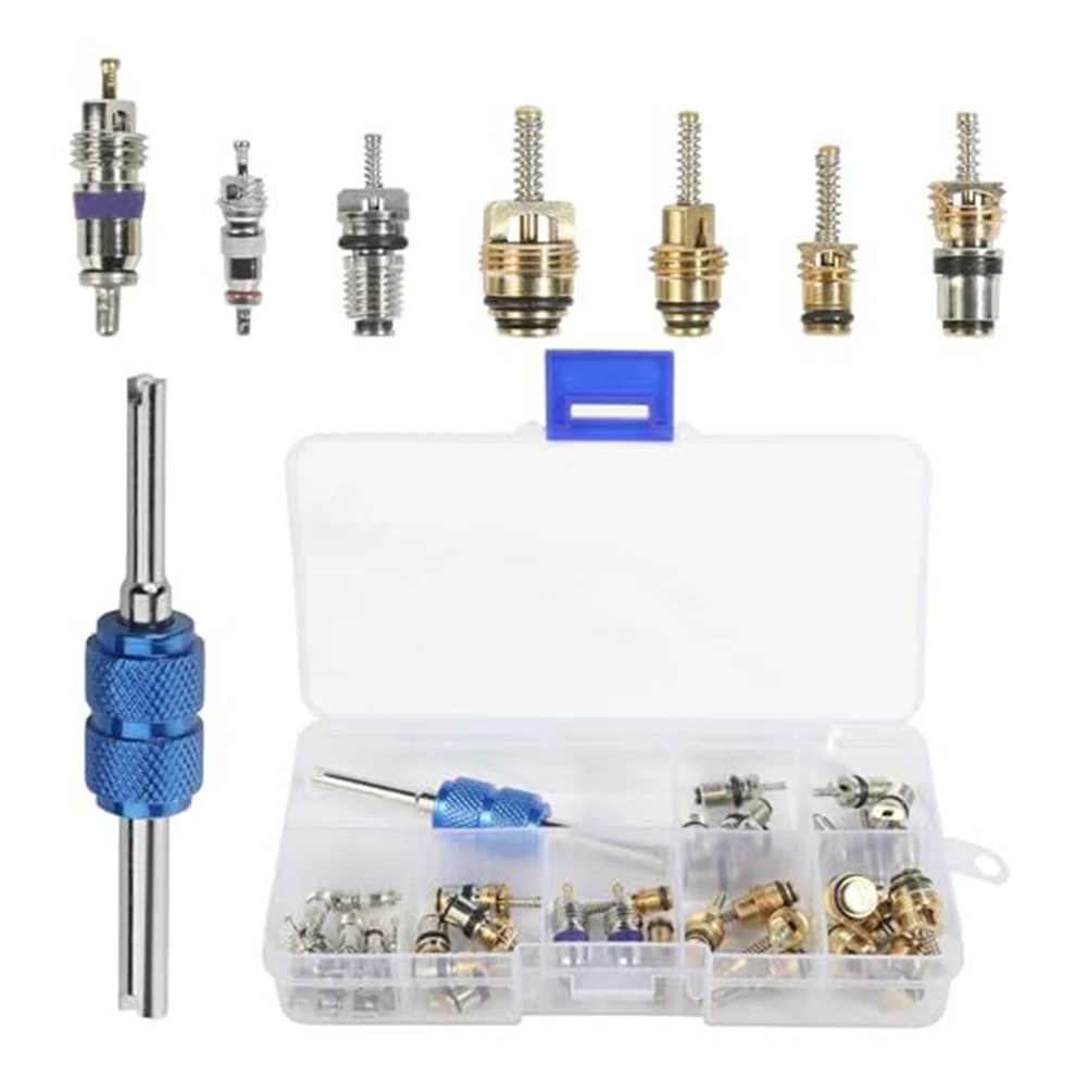 40PCS R134a AC Valve Core Kit With Removal Tool For Car Truck Motorcycle Air Conditioning Repair Maintenance Set